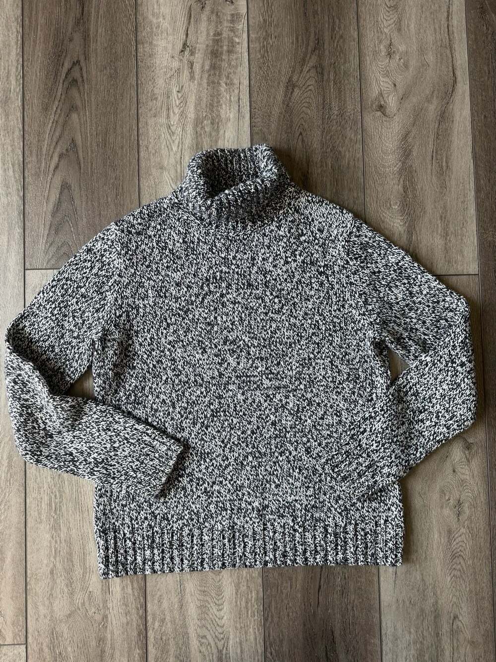 Lands' End Turtleneck Sweater Size M/P Black White Marled Cotton